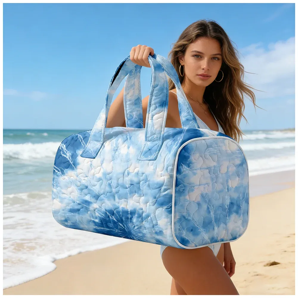 sac fourre-tout matelassé tendance pour femmes, motif tie-dye et marbré, sac à bandoulière grande capacité, sac à main pour les voyages, le shopping, la plage, la salle de sport