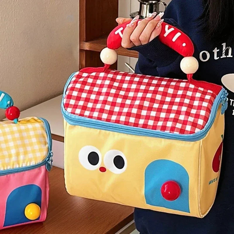 sac de maquillage mignon style cottage, grande capacité, multifonctionnel, sac isotherme pour le déjeuner, sac à main, trousse de beauté