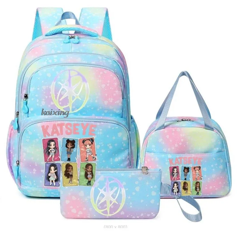 hot katseye drôle impression sacs d'école avec des sacs à déjeuner 3 pièces coloré garçons et filles sac à dos primaire voyage en plein air ordinateur portable mochilas