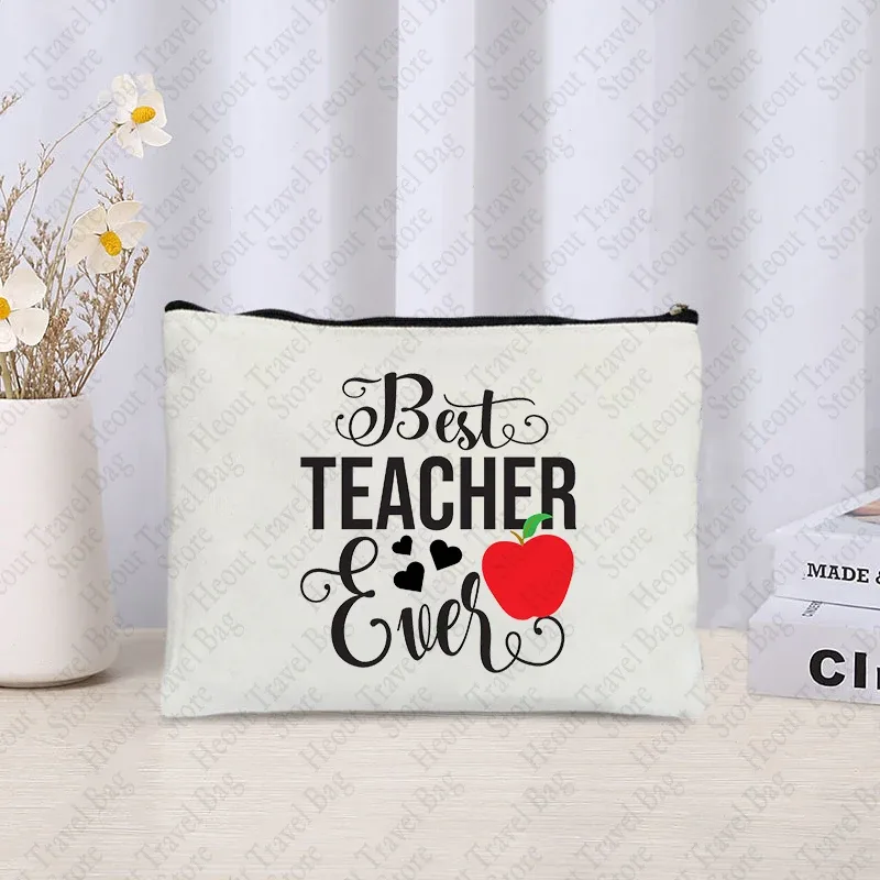 trousse à cosmétiques pour enseignants, sac de maquillage à fermeture éclair, boîte à crayons, rangement de rouge à lèvres, cadeaux de remerciement pour enseignants, retour à l'école, chimzipper