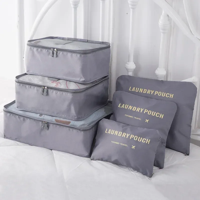 sac de rangement de voyage pour vêtements, ensemble de 6 pièces, pour garde-robe, valise en poudre, étui pour chaussures, cube d'emballage
