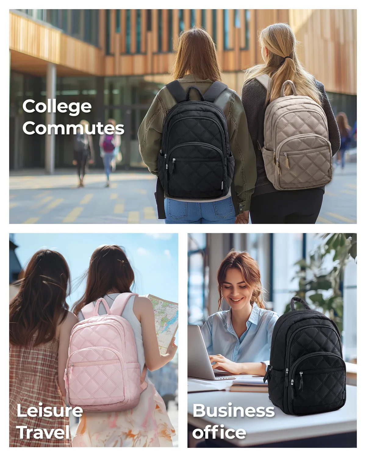 bagsmart 15.6 "sac pour ordinateur portable haute capacité à la mode collège sac à dos pour femmes mignon voyage livre sac point fille école sac à dos