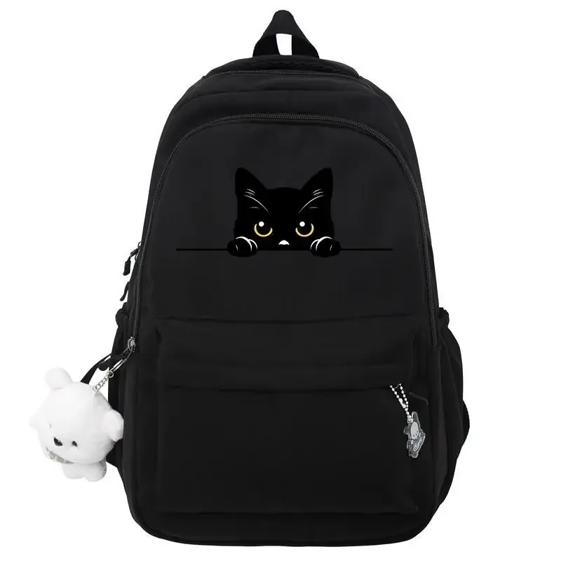 chat noir rose sac à dos étudiant lettre livre sac fille ordinateur portable sac d'école adolescent sac de voyage sac à dos unisexe collège ordinateur sac