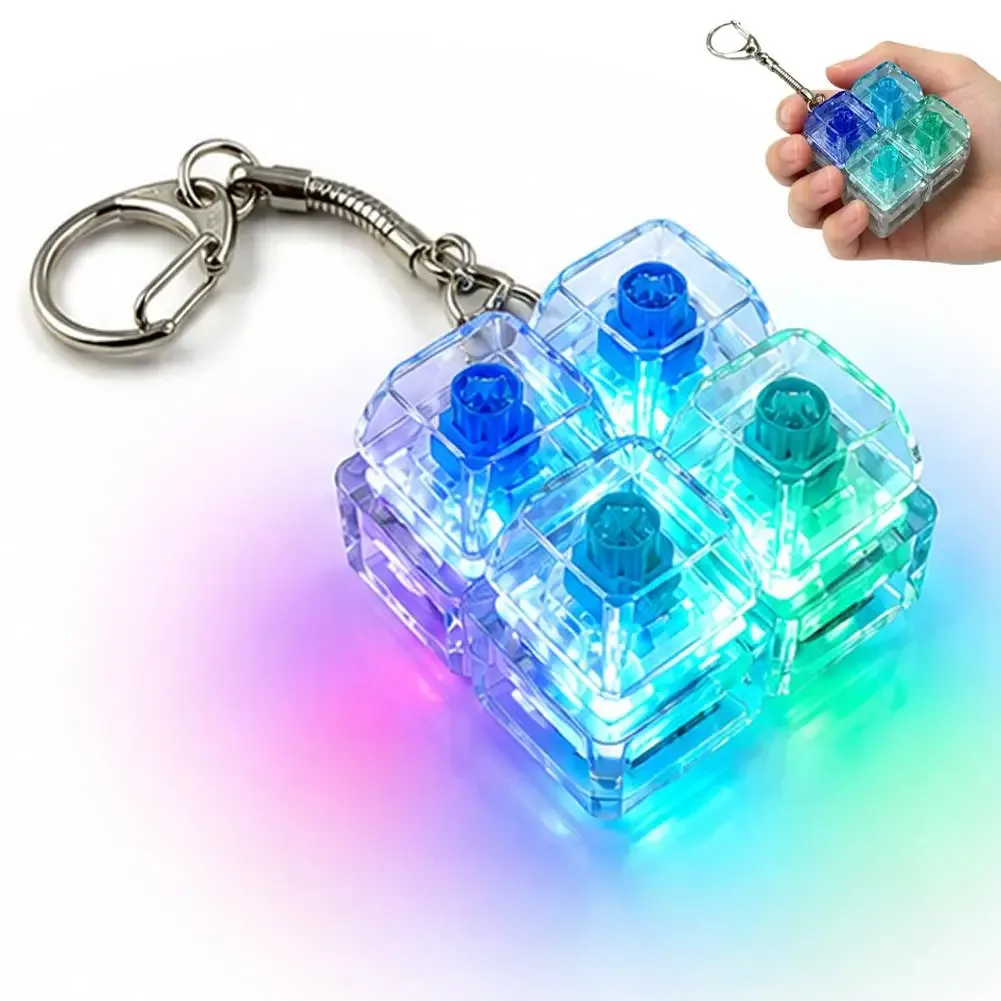 porte-clés clavier mécanique 4 touches, tactile, avec led et cristal, pendentif de sac à dos, décompression, accessoire de sac