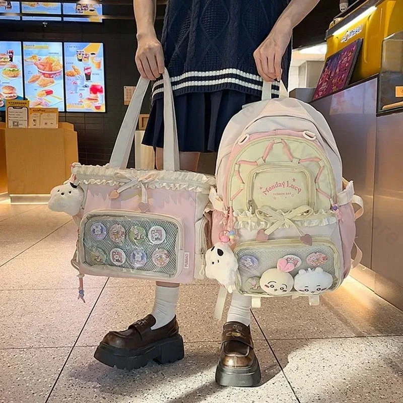 sac à dos ita bag kawaii, sac à bandoulière, ensemble de deux pièces, sac à dos scolaire pour badges et épingles d'anime, sacs à dos transparents pour étudiants