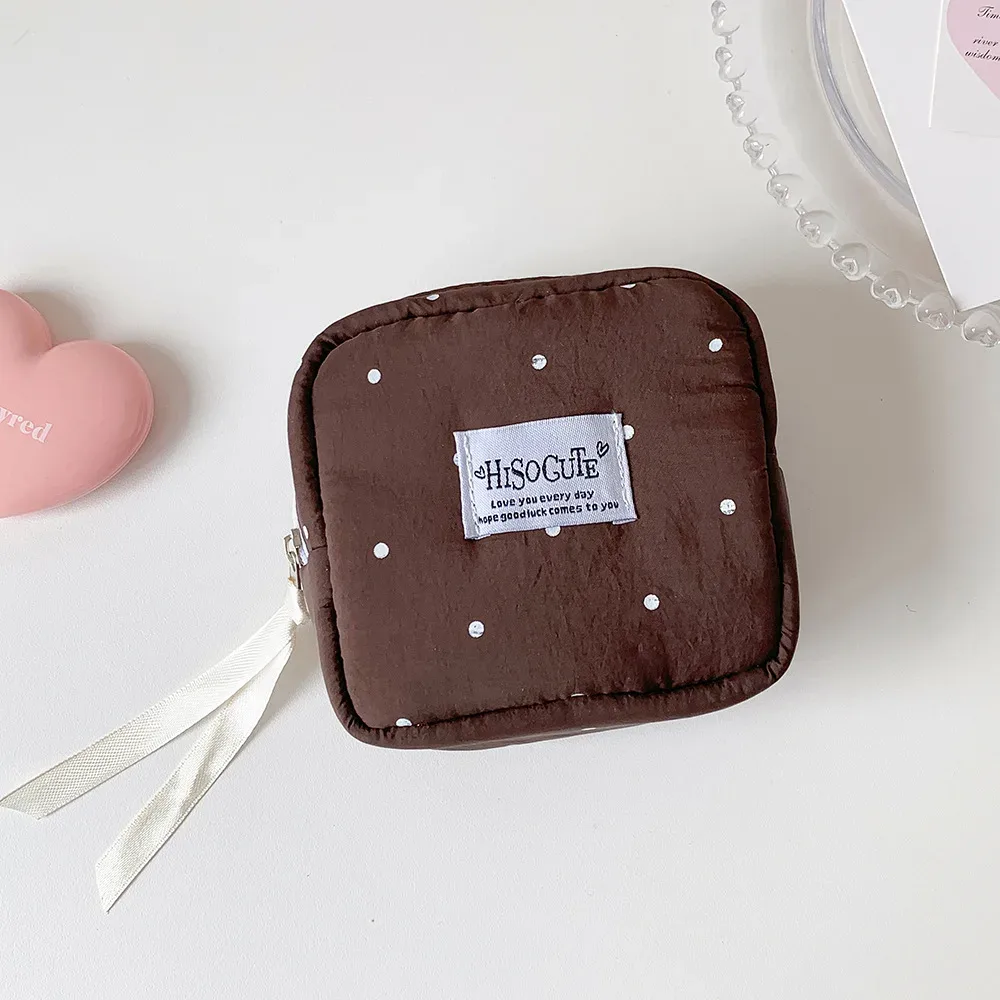 pochette cosmétique carrée à pois, petite pochette portable pour rouge à lèvres, sac de rangement simple pour serviettes hygiéniques pour étudiantes