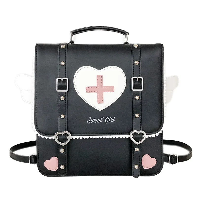 lolita wing coussins cross backpack bag, school students, outdoor initiated ple, laptop bag, rucksack cosplay