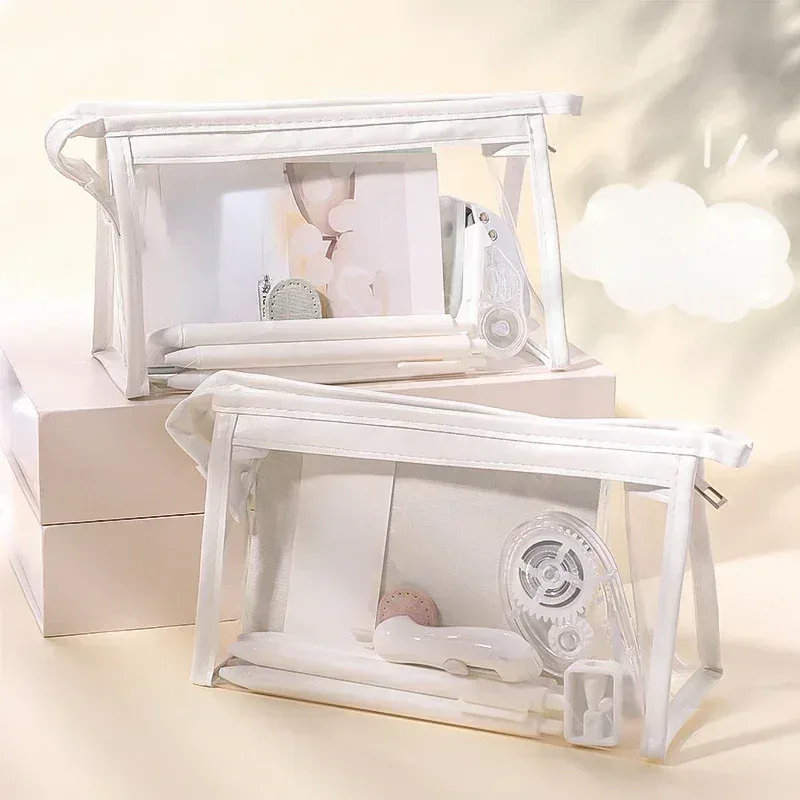 trousse à cosmétiques transparente de grande capacité pour filles, étui à crayons étanche, sacs d'évaluation de maquillage, rangement de voyage, 1 pièce
