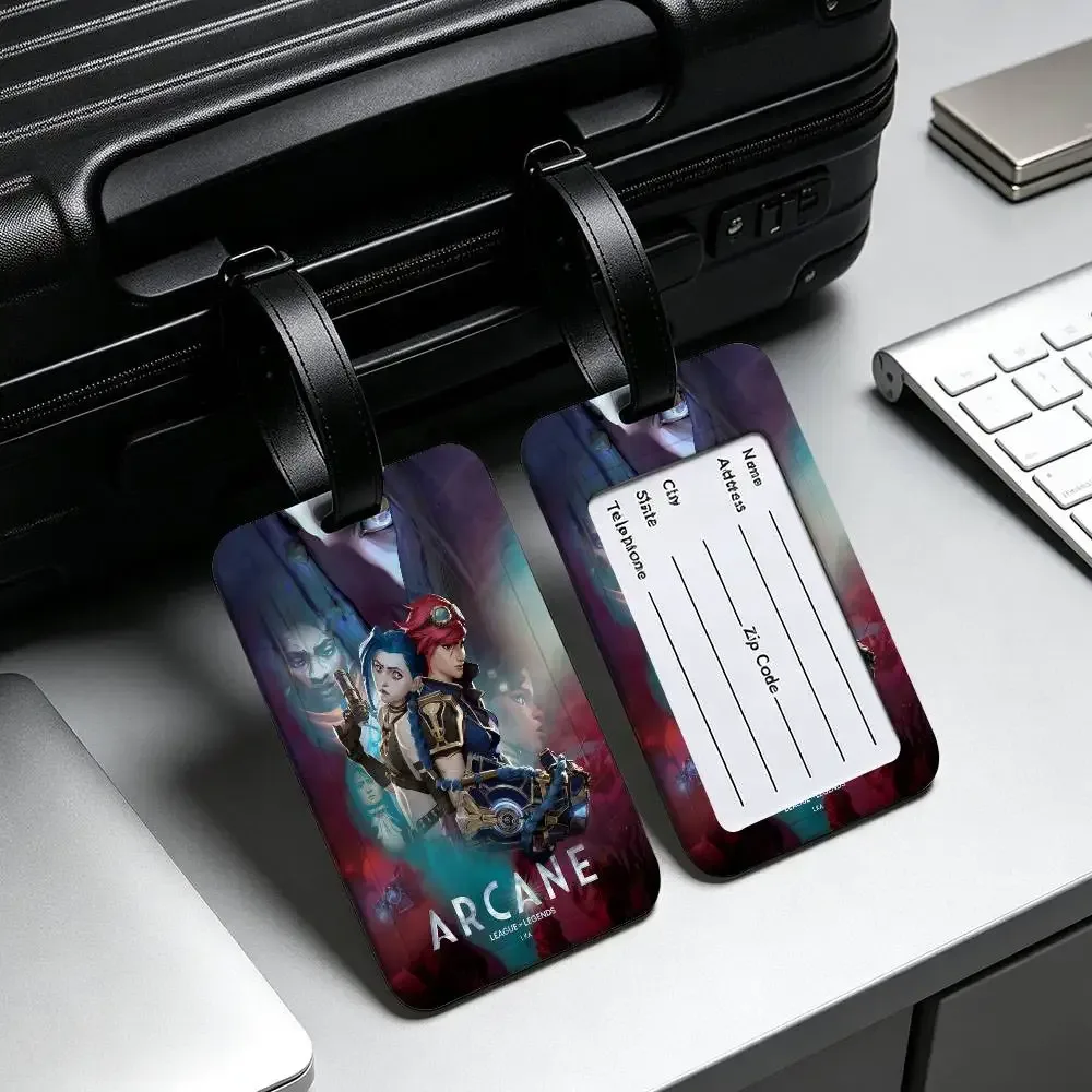 étiquette de bagage en pvc anime a-arcane avec carte d'information, étiquette anti-perte pour valise, sac à dos, accessoire de voyage