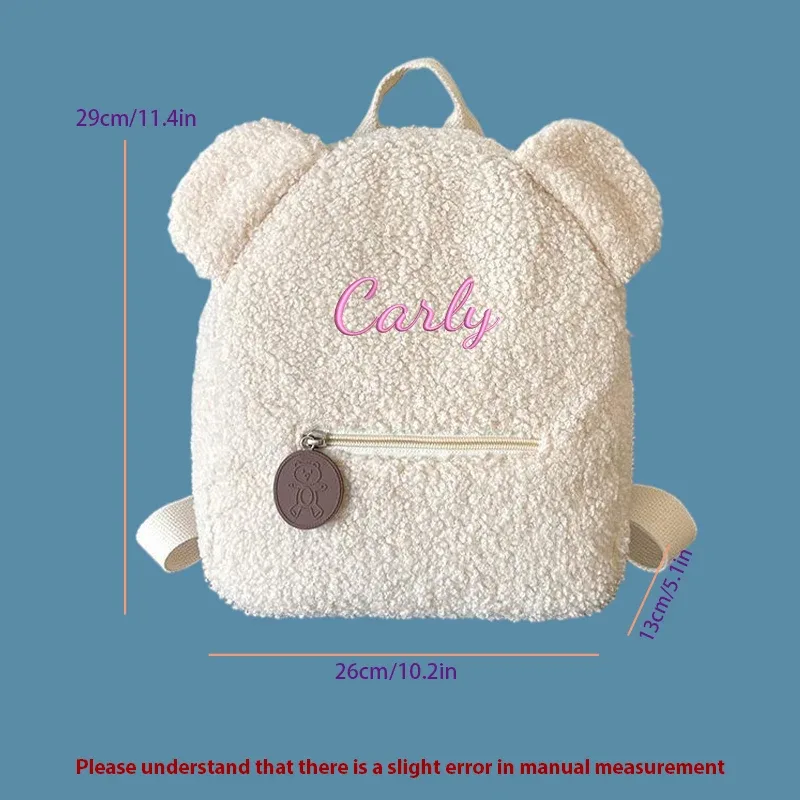 sac à dos décontracté en peluche brodé personnalisé en forme d'ours en peluche, idéal pour l'école, les sorties quotidiennes et les cadeaux
