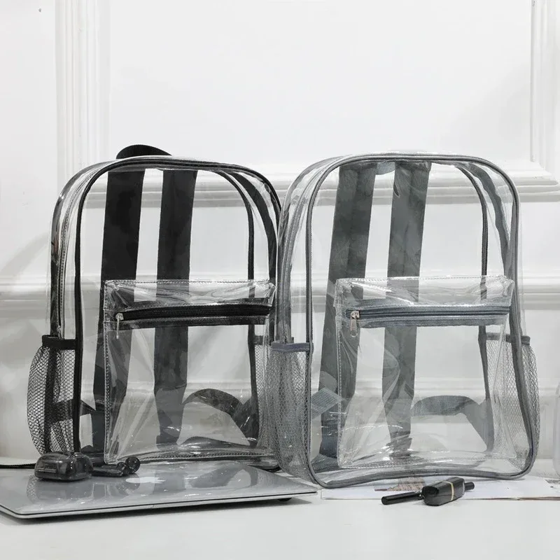 sac à dos transparent de grande capacité, décontracté, fermeture éclair, étanche, sac d'école, sac à dos visible en pvc, sac de voyage pour femmes