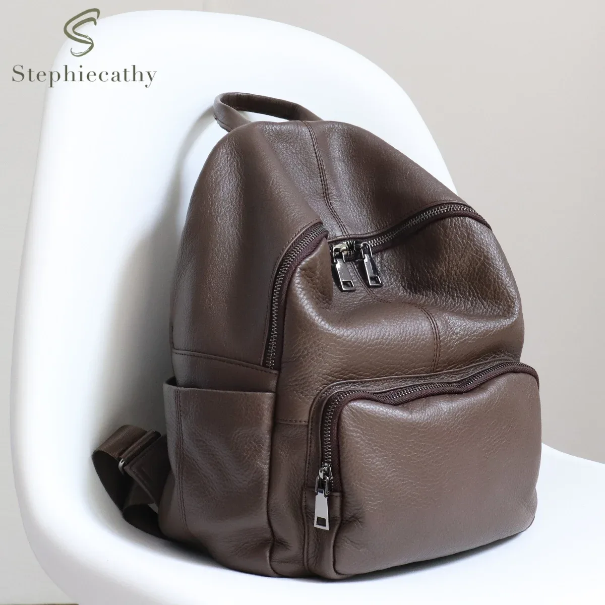 Sac à dos en cuir de vachette naturel pour femmes et hommes, sac à dos de voyage, sacs initiés par les étudiants, design minimaliste, décontracté, 03, polyvalent