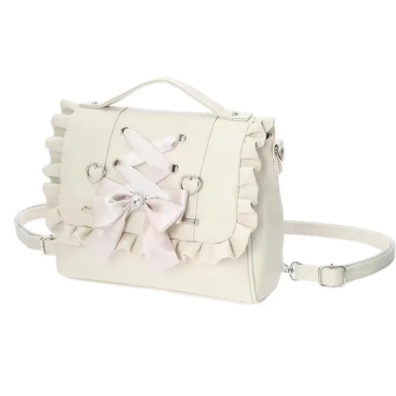 sac à main lolita knot pour femme, sac à bandoulière simple, sac à double épaule, sac à dos décontracté coréen en cuir pu, sac ita kawaii