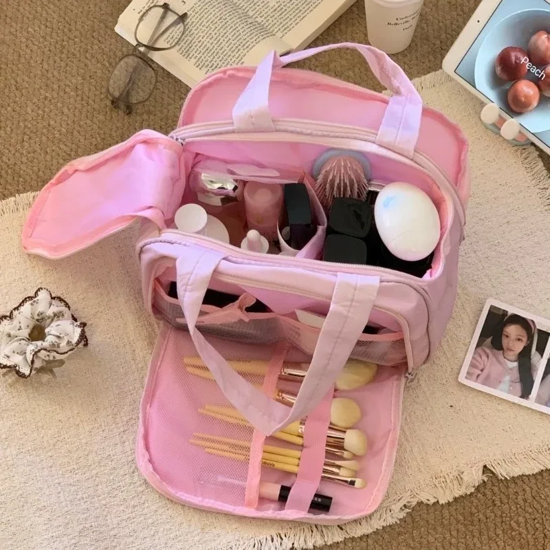 nouvelle trousse de maquillage rose à pois 2026 – design mignon et féminin, étui de rangement portable pour voyage