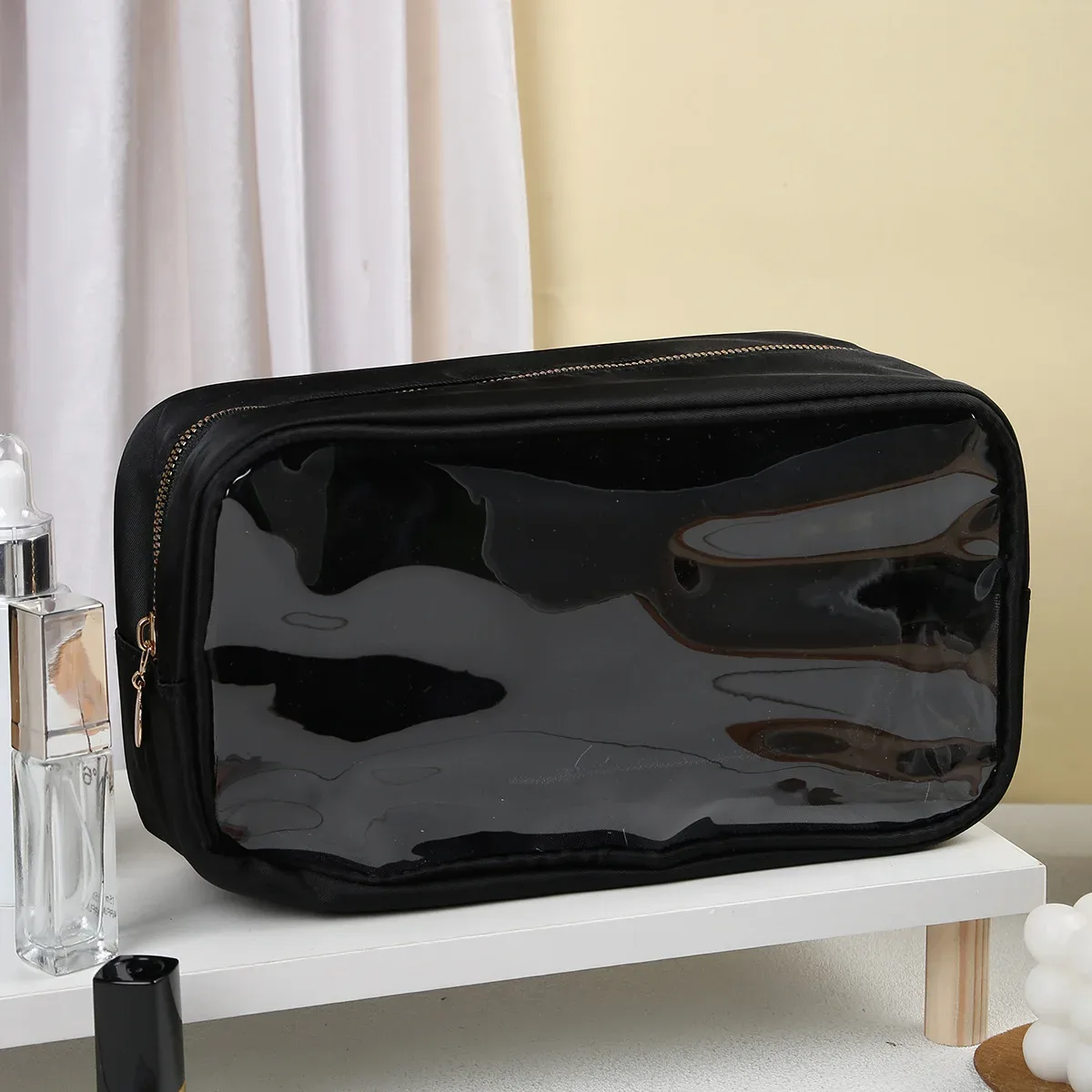 1 sac de maquillage transparent, sac de toilette étanche, sac de maquillage portable, pochette organisatrice de pinceaux de toilette, trousse de maquillage de voyage en pvc
