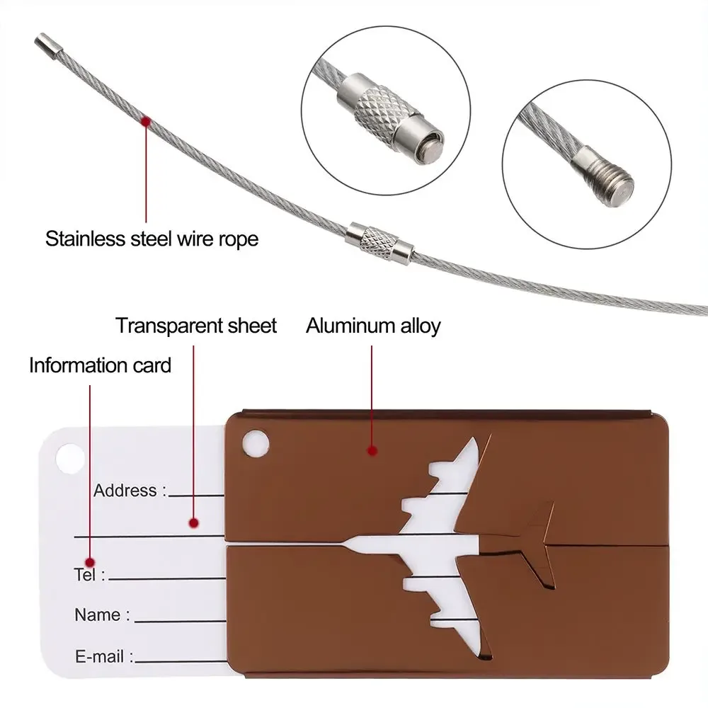étiquettes de bagage de voyage en aluminium réutilisables étiquettes de valise boucle en acier inoxydable nom carte d'identité avec cordes étiquette de sac pour valise bagages