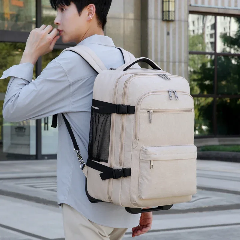sac à dos roulant bagage à main, sac à dos de voyage pour ordinateur portable avec roulettes pour hommes femmes, sac à dos à roulettes résistant à l'eau