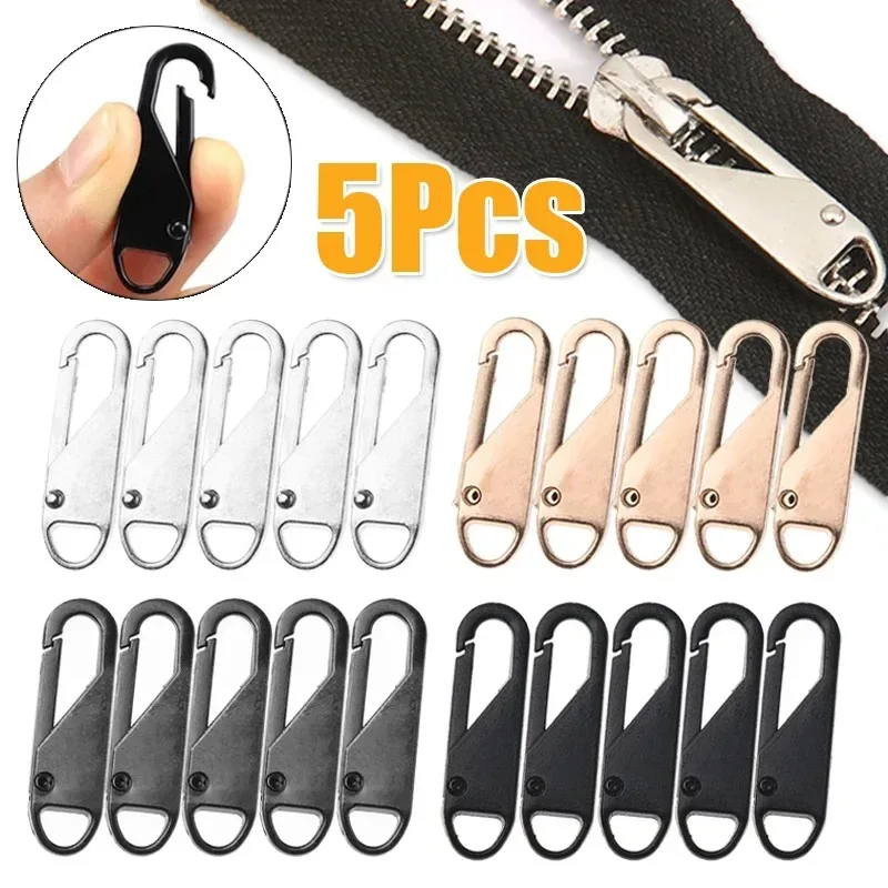 curseur de fermeture éclair de remplacement universel, alliage métallique, extracteur de fermeture éclair, sac à bagages, tête de fermeture éclair, bricolage, outil de couture artisanal, kit de réparation, 5 pièces