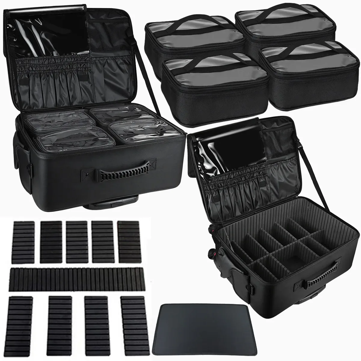 valise de chariot de maquillage de grande capacité, sacoche multifonctionnelle en pu oxford, boîte à outils roulante pour beauté nail art tatouage mode