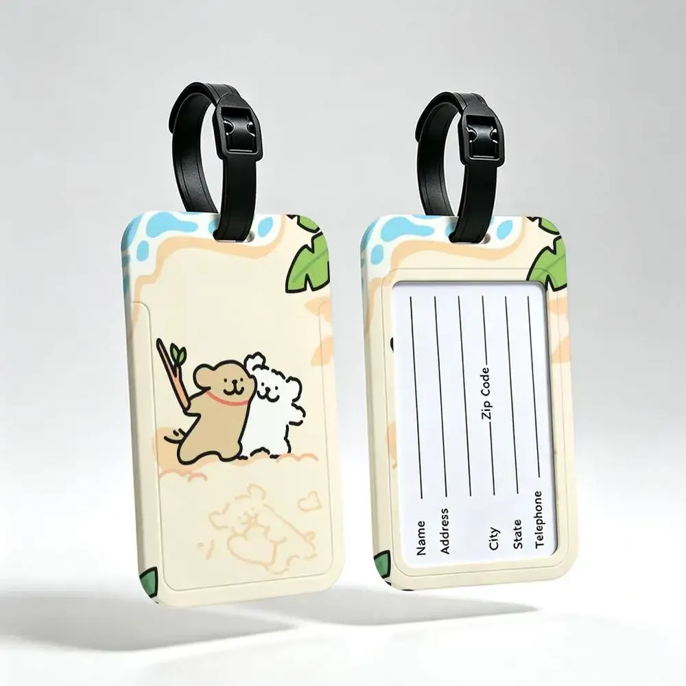 line cartoon p-puppys étiquette de voyage anti-perte en pvc, porte-carte d'informations, étiquette de bagage imperméable