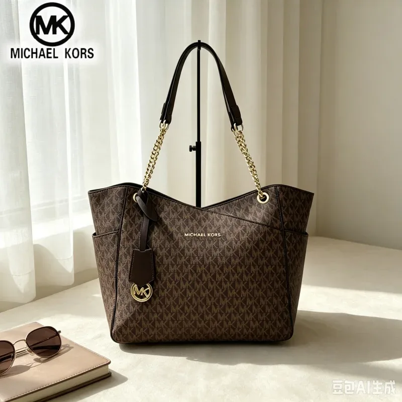 michael kors sac à bandoulière décontracté pour femme, sac fourre-tout grande capacité mk, sac fourre-tout classique à motif floral et lettres, sac de voyage