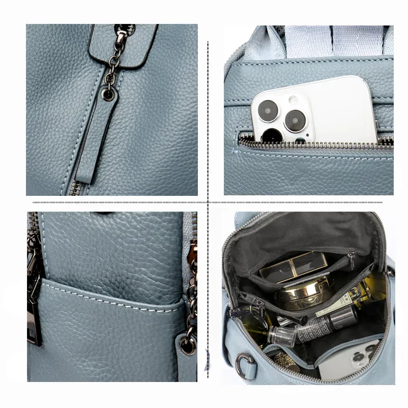 sac à dos en cuir de vache 2021 souple pour jeunes filles et femmes, accessoire de mode avec couche supérieure en véritable peau de vache, pour livre, style sac à dos, 100%