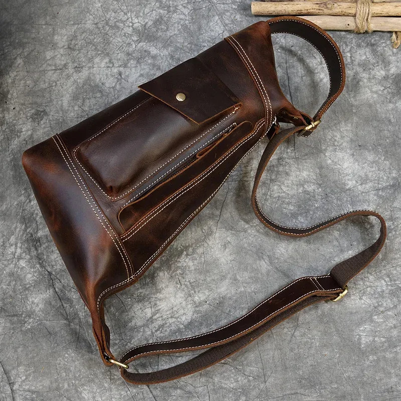 sac à dos en cuir véritable pour homme, sac de jour en cuir de cheval pour homme, sac à dos unique pour ordinateur portable, sac de poitrine pour homme, elin, voyage