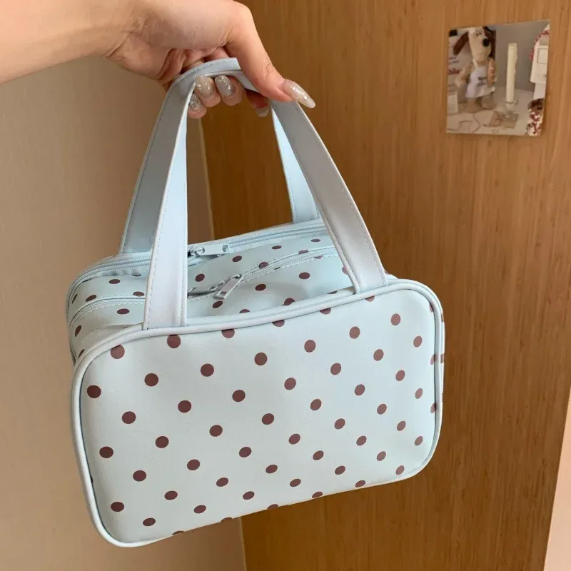 nouvelle trousse de rangement cosmétique portable à trois compartiments, grande capacité, trousse de toilette de voyage, trousse à maquillage à main pour femmes