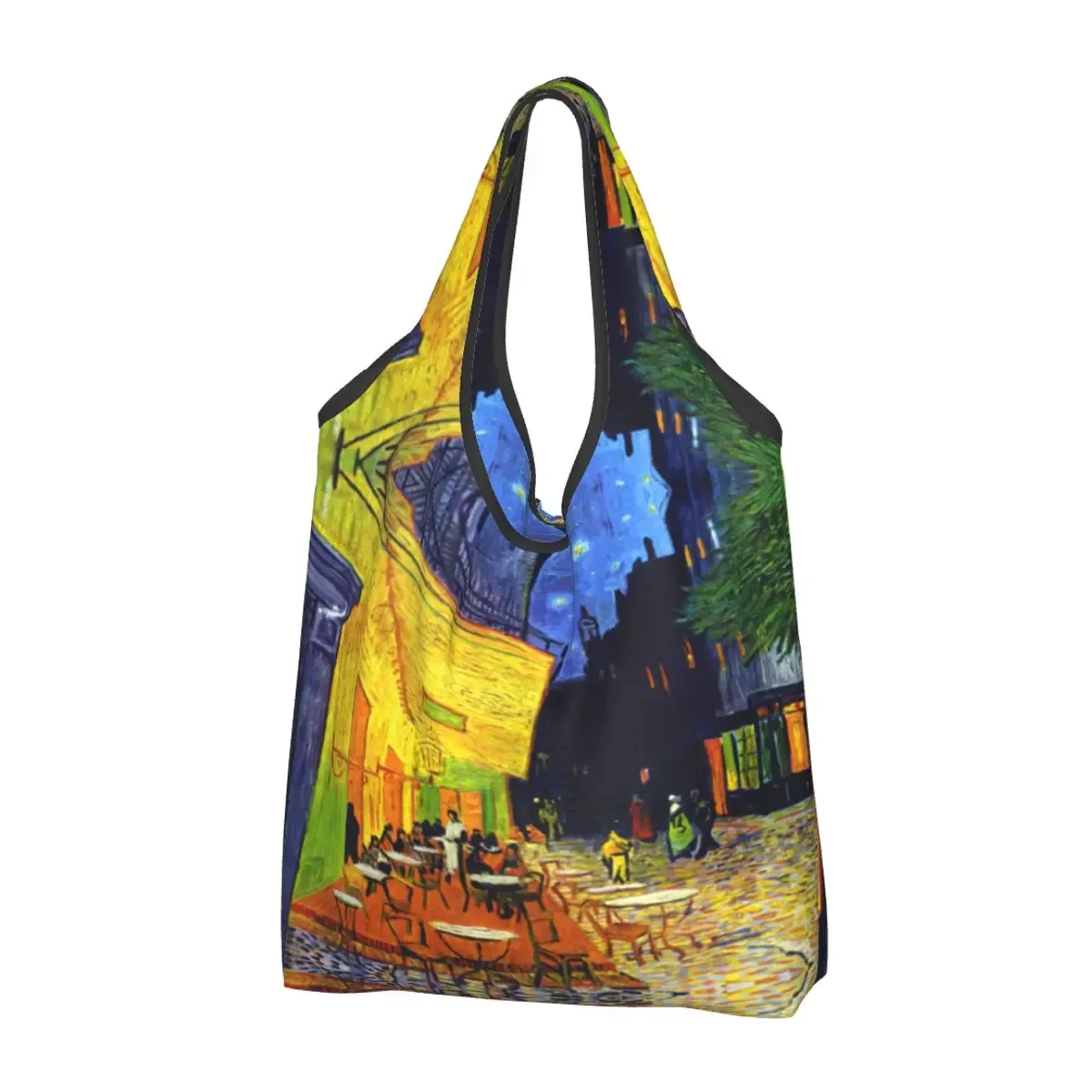 sac fourre-tout portable personnalisé drôle 73 terrasse la nuit, peinture de vincent van gogh, sac d'épicerie initié