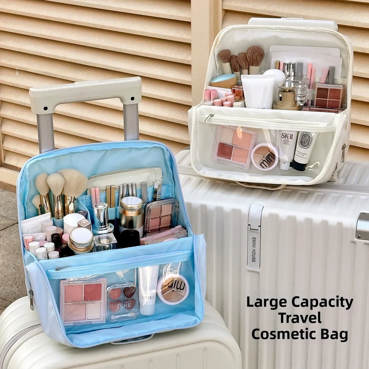 sac de maquillage étanche en pu pour voyage, sac de toilette sec et humide, sac de rangement pour cosmétiques, organisateur de grande capacité, sac à cosmétiques