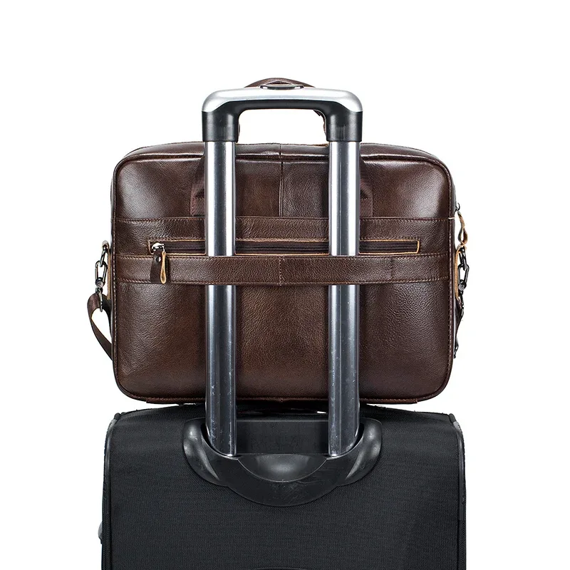 sac d'ordinateur en cuir de vache, porte-documents pour hommes en cuir véritable de grande capacité de 14 pouces, sac de fichiers rétro en peau de vache avec couche supérieure