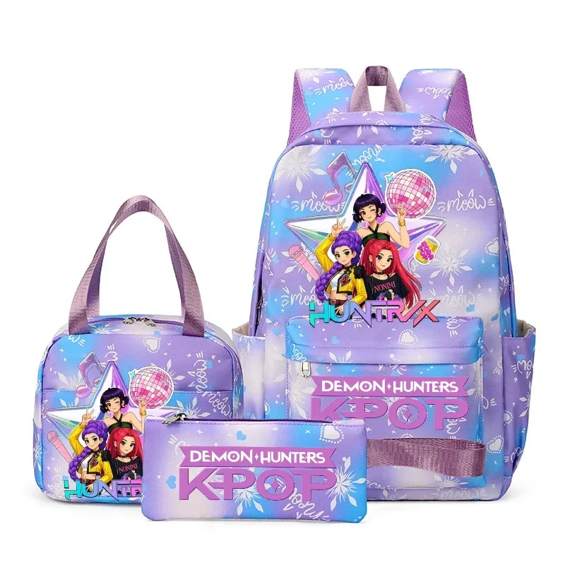 sac à dos kpop demon hunter avec imprimé neige, cartable pour adolescents avec sac à bandoulière pour usage quotidien, sacs de voyage décontractés pour filles, 3 pièces