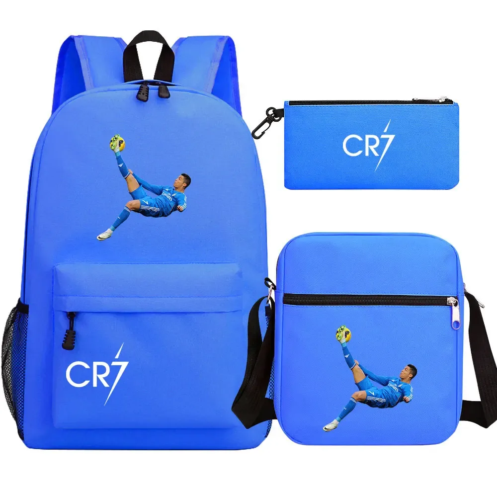 football star cr7 3 pièces garçon fille retour à l'école livre sacs, étudiant sac à bandoulière porte-crayon sac à dos, adolescents mochila hommes femmes