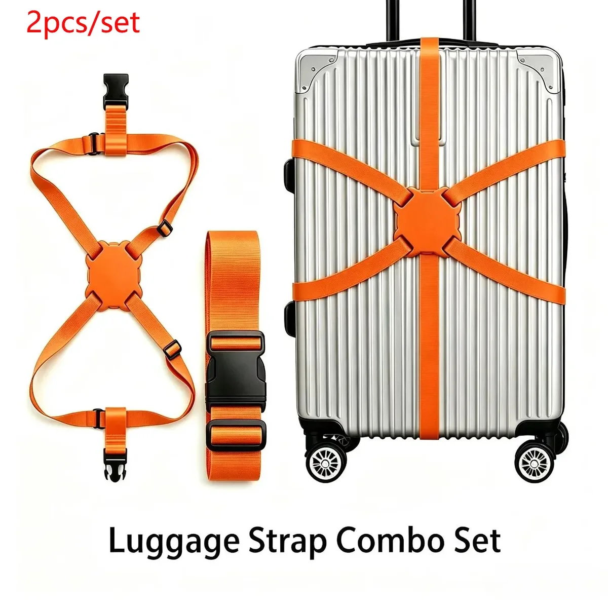 ensemble de 2 sangles de bagage (incluant 1 sangle standard + 1 sangle en forme de huit), ensemble de sangles de bagage hautement élastiques avec renfort anti-explosion, longueur réglable de 20 à 32 pouces (cm), universel pour valises à roulettes, sangle de fixation anti-rupture et sécurisée pour les voyages d'affaires, accessoire de voyage portable multifonctionnel