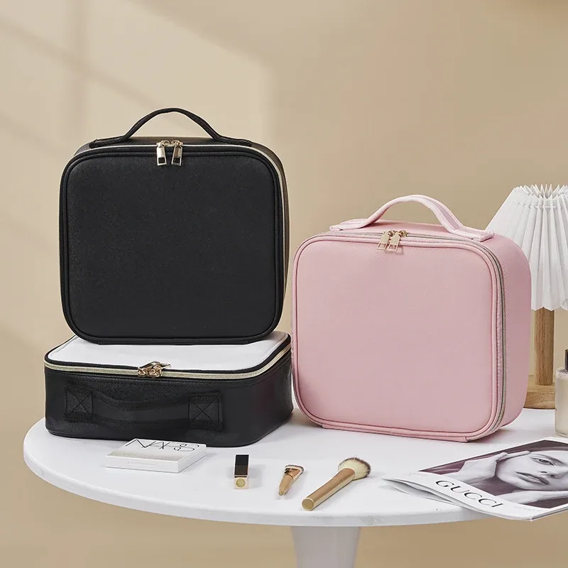 sac à cosmétiques étanche pour femmes, sac de maquillage, valise, boîte de rangement de voyage pour manucure, sac de rangement portable avec séparateurs réglables