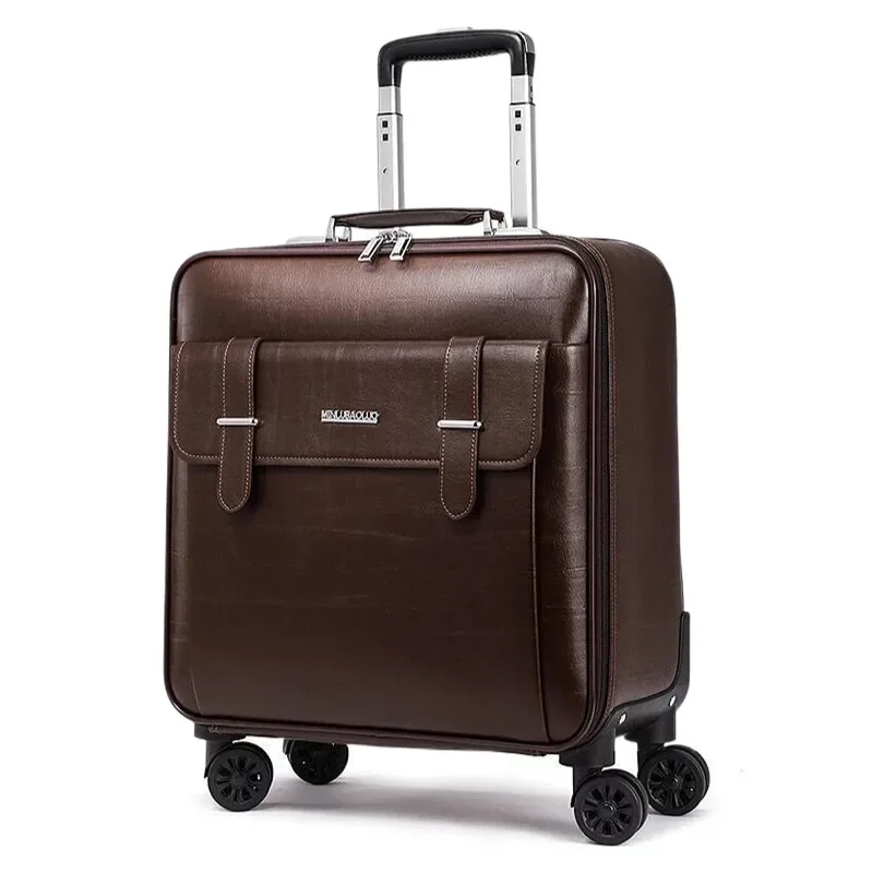 valise à roulettes en cuir véritable pour hommes, bagage à main avec 4 roulettes, valise de voyage d'affaires