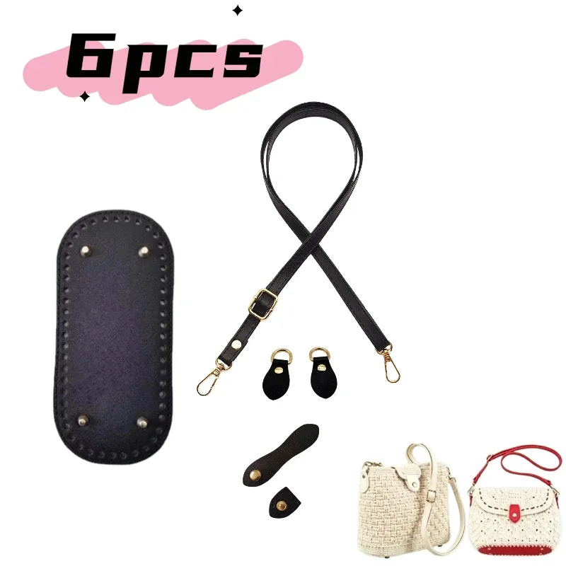 lot de 6 pièces : base de sac en cuir pu ovale avec sangle de poignée tressée, incluant boucle de bandoulière remplaçable et coussinet de fond de sac en crochet, idéal pour sacs à bandoulière, sacs à main et projets diy faits main.