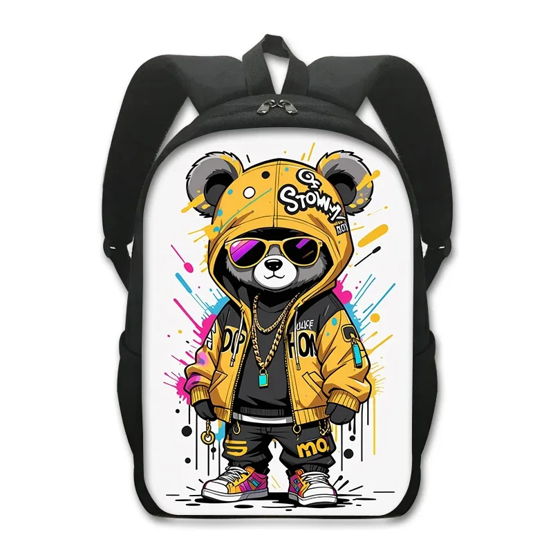 sac à dos kawaii graffiti bear pour hommes et femmes, sac à dos décontracté pour étudiants, sacs d'école pour adolescents, sac à dos de voyage hip hop, cartable