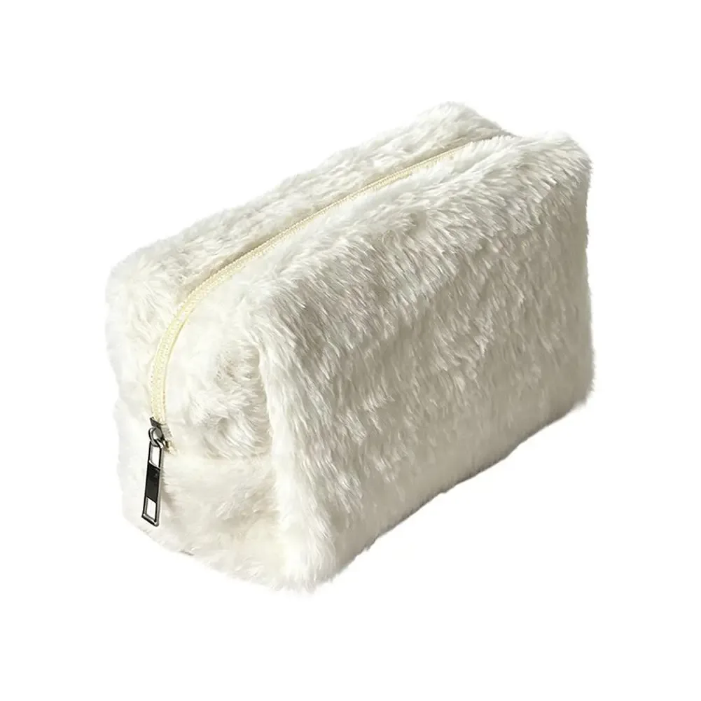 trousse de maquillage en peluche de grande capacité, organiseur de toilette portable pour les voyages et l'usage quotidien 