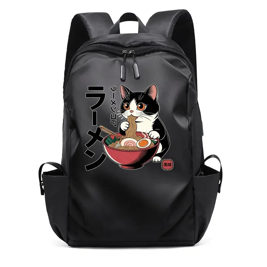 ordinateur portable usb sac à dos sac d'école drôle dessin animé ramen chat motif imprimé sac à dos sac à dos hommes femmes loisirs sac à dos