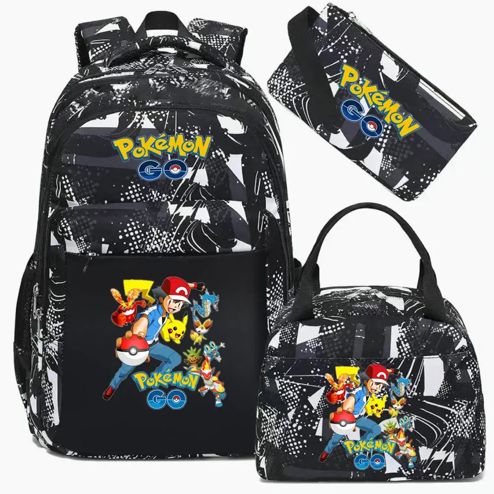 sac à dos camouflage pikachu tendance avec sac à déjeuner pour adolescents, sacs d'école pour étudiants, ensemble de voyage décontracté