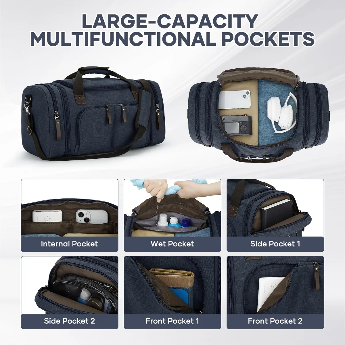 sac de voyage en toile pour hommes - sac de week-end extensible, bagage à main pour la salle de sport, les courts séjours, sac de voyage pour hommes et femmes
