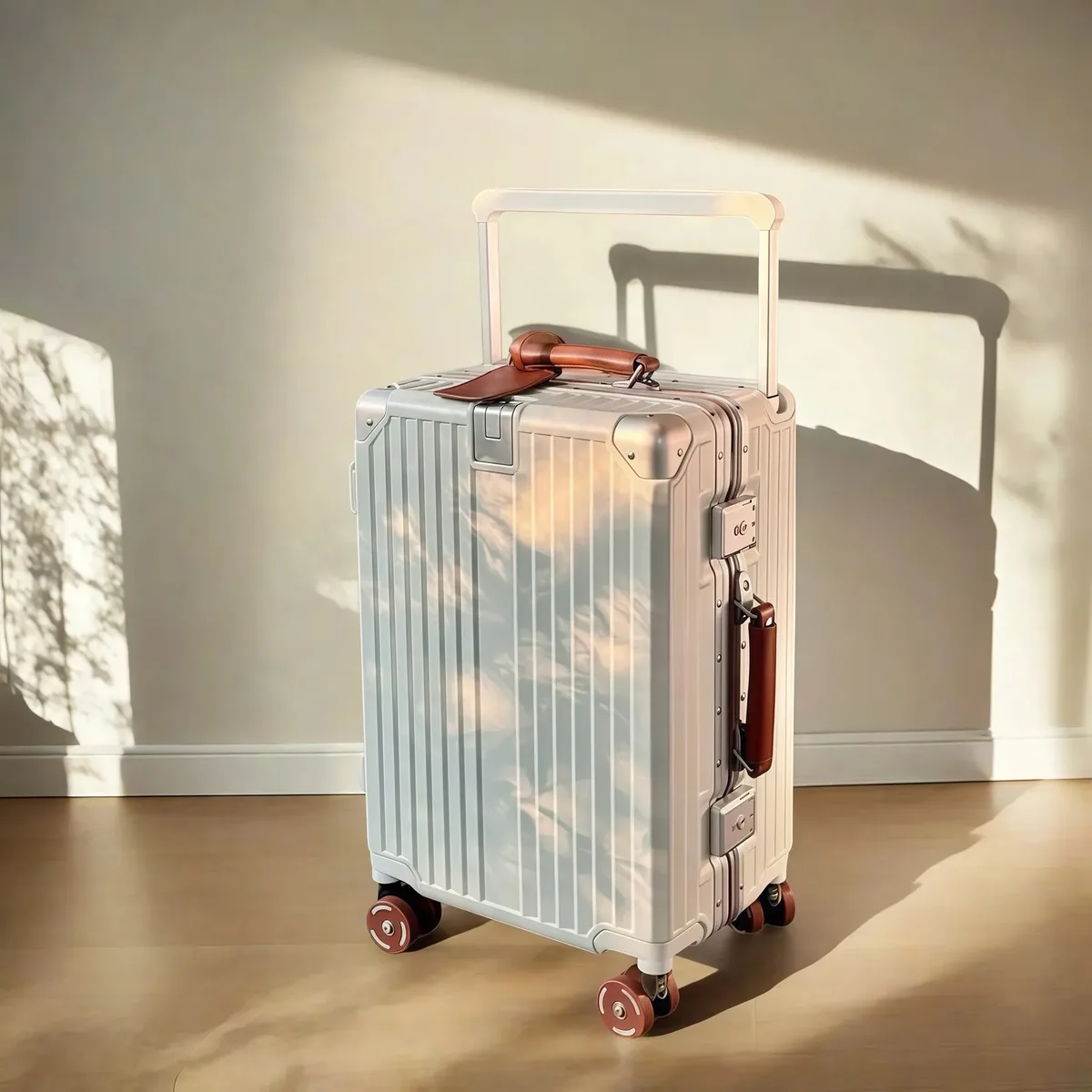 valise de chariot d'équilibre de voyage à guidon large avec roues silencieuses colorées serrure tsa bagage roulant matériau pc de grande capacité
