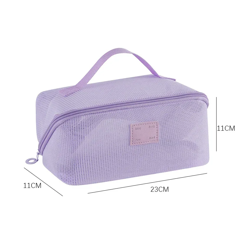 organisateur de toilette transparent de grande capacité, pochette de rangement cosmétique portable pour femmes, sac à maquillage respirant en maille