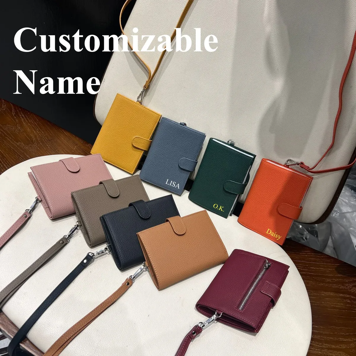 Porte-passeport en cuir véritable ultra-fin avec nom personnalisé, porte-cartes multifonctionnel, porte-billets, sac de rangement