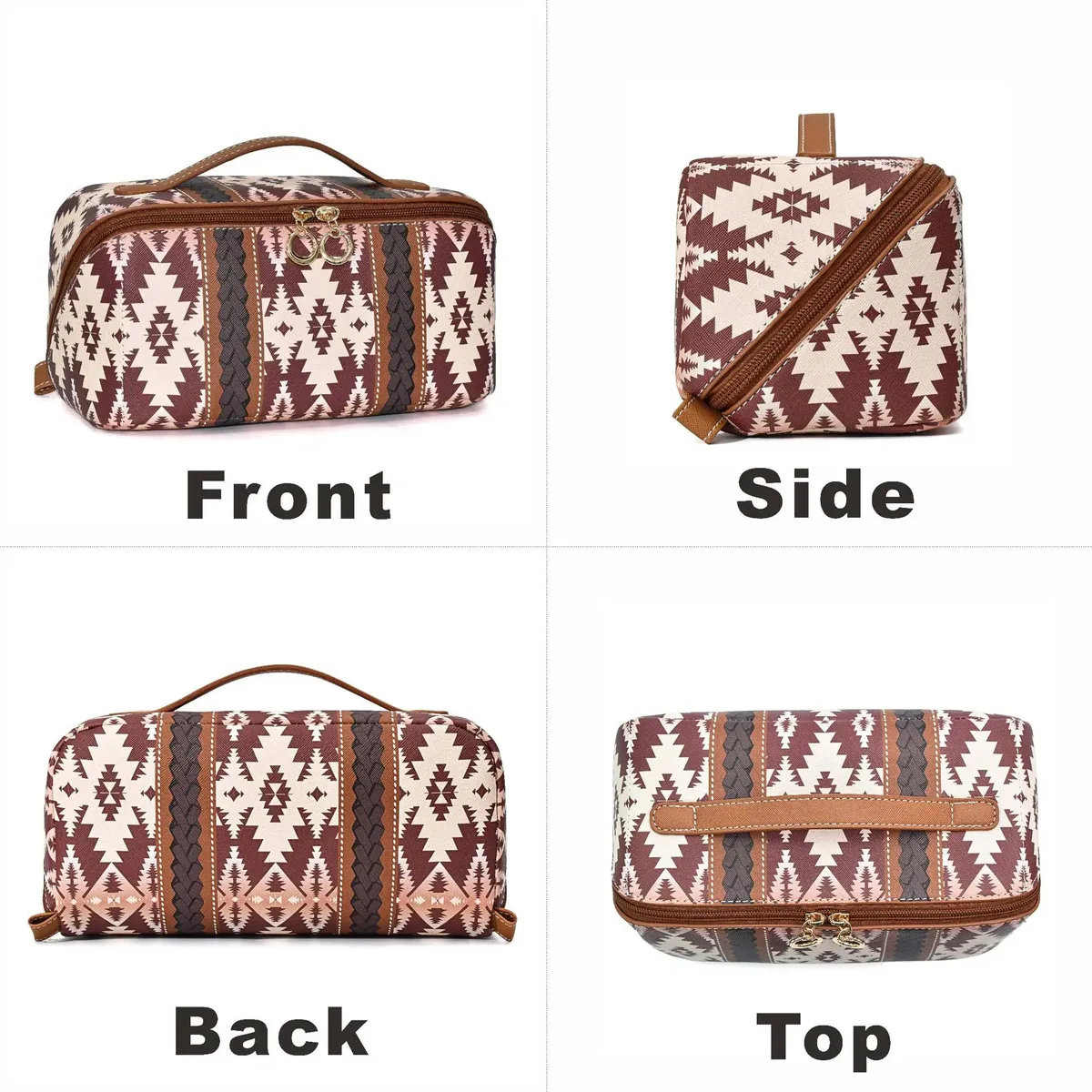 sac à cosmétiques en cuir pu bohème, grande capacité, trousse de maquillage, organiseur de voyage pour articles de toilette