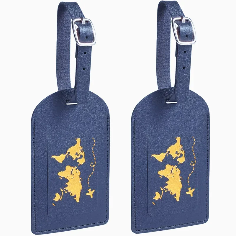 2 étiquettes de bagage en cuir, étiquettes d'adresse pour bagages avec sangle réglable, étiquettes de protection de la vie privée pour valises