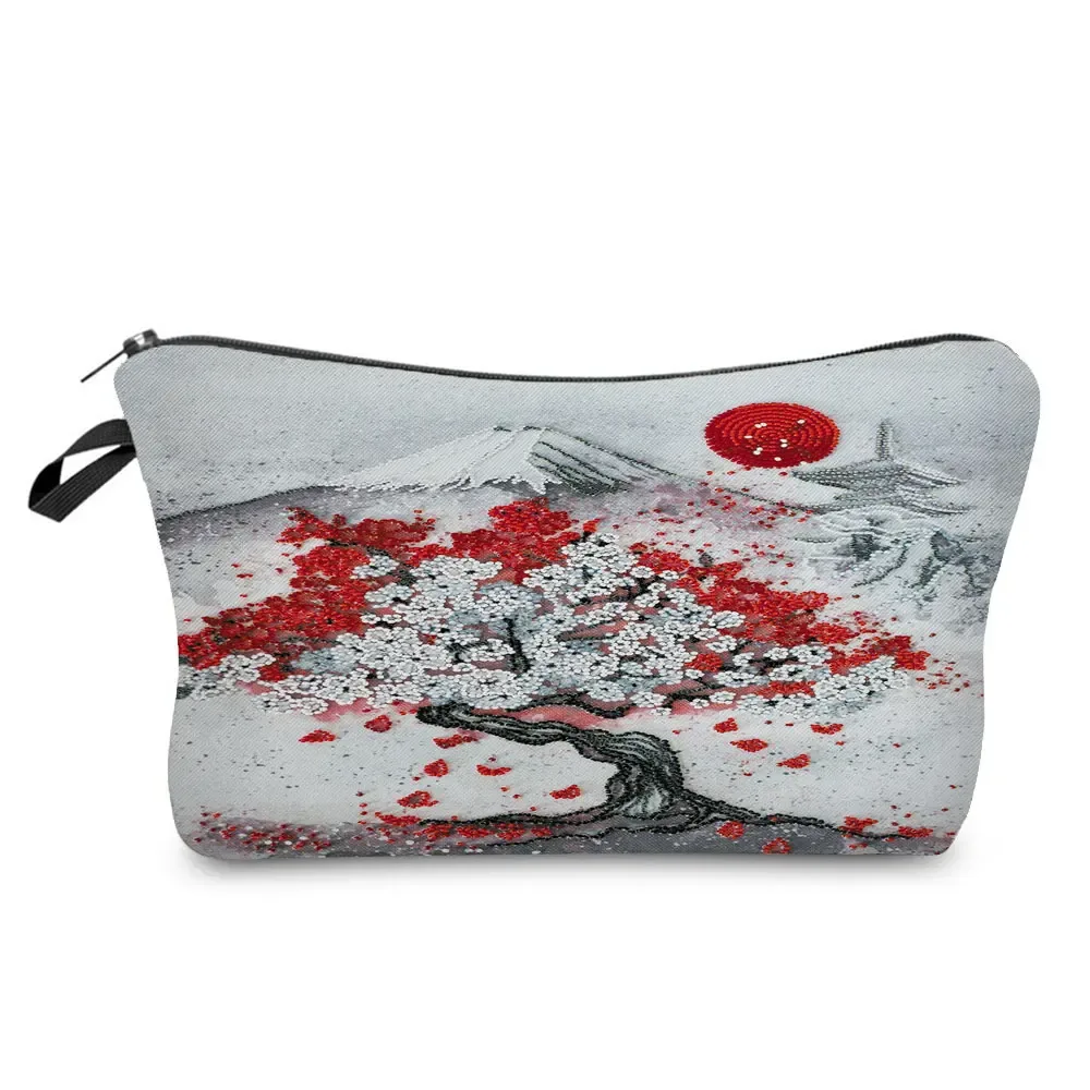 ukiyoe – mini trousse de maquillage pour femmes, design japonais, grue de styliste, trousse de toilette de voyage de plage, trousse à cosmétiques écologique réutilisable