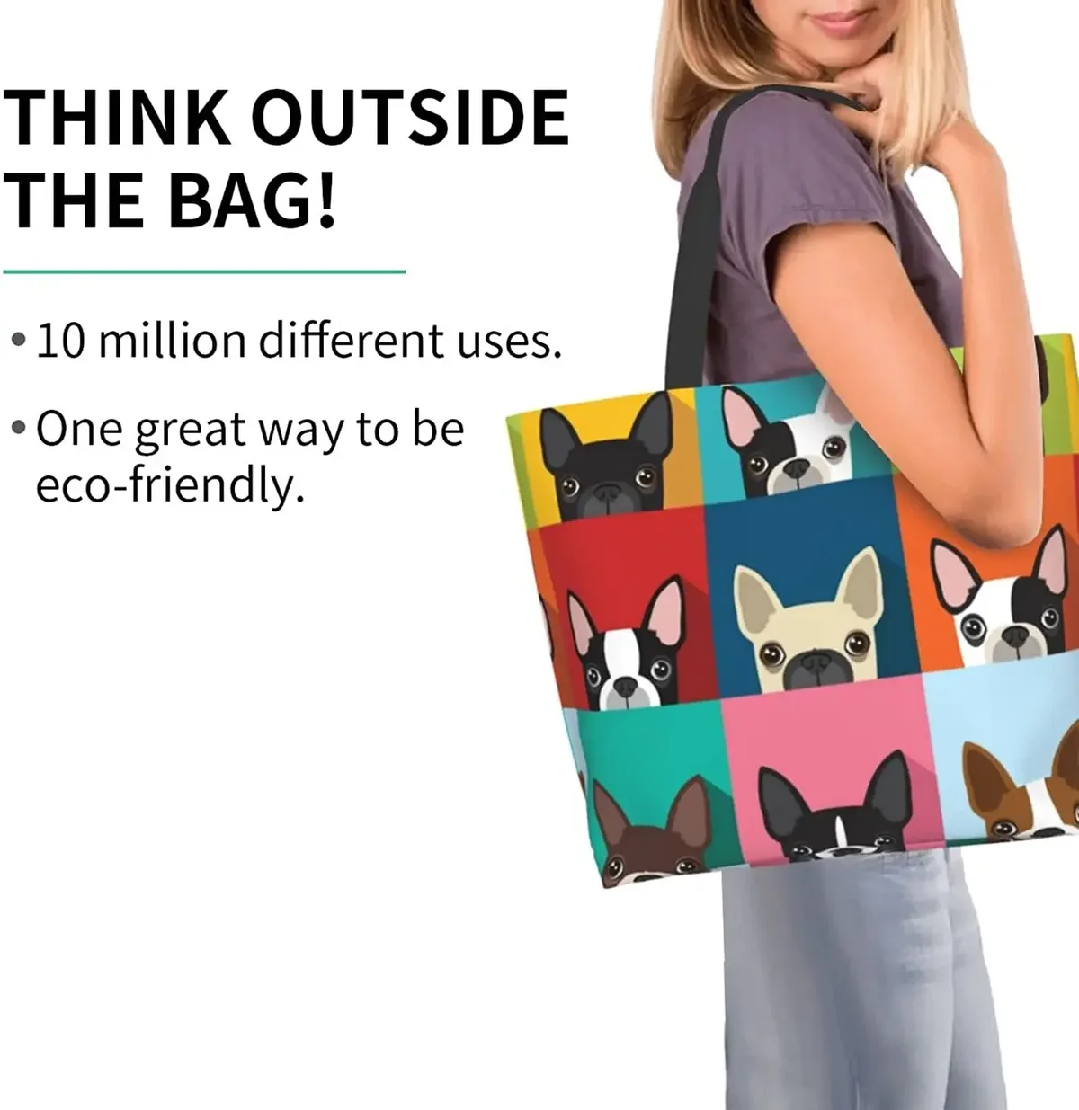 sac fourre-tout bouledogue français pour femme, sac à main cartable à poignée supérieure, sac à main décontracté, mignon, mode initiée, travail, école, voyage, shopping