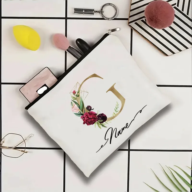 trousse de toilette personnalisée pour femmes avec motif géométrique à motifs de roses, idéale pour les fêtes en plein air ou comme cadeau pour un professeur. sac de rangement pour maquillage.
